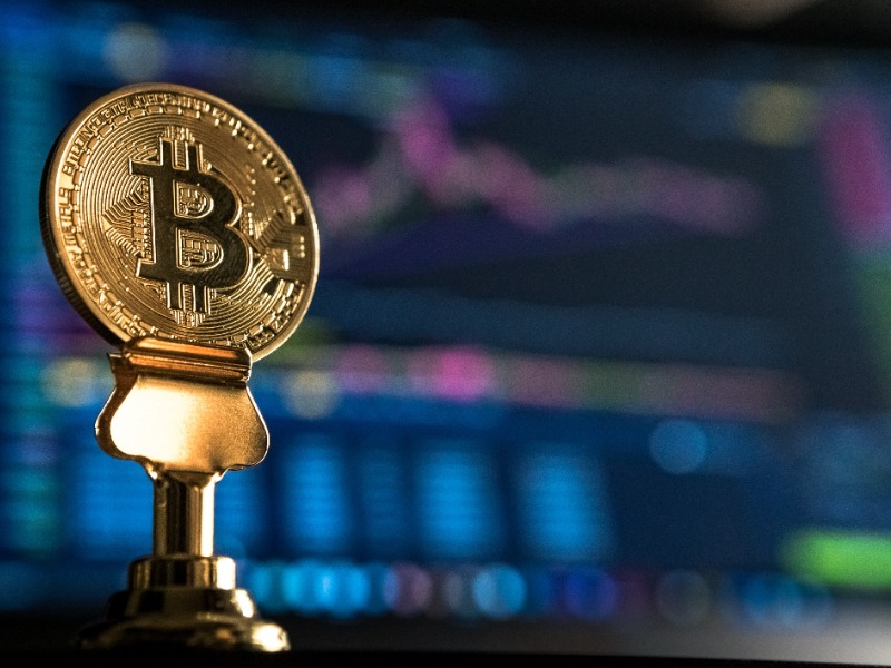 golden bitcoin on a blurry background