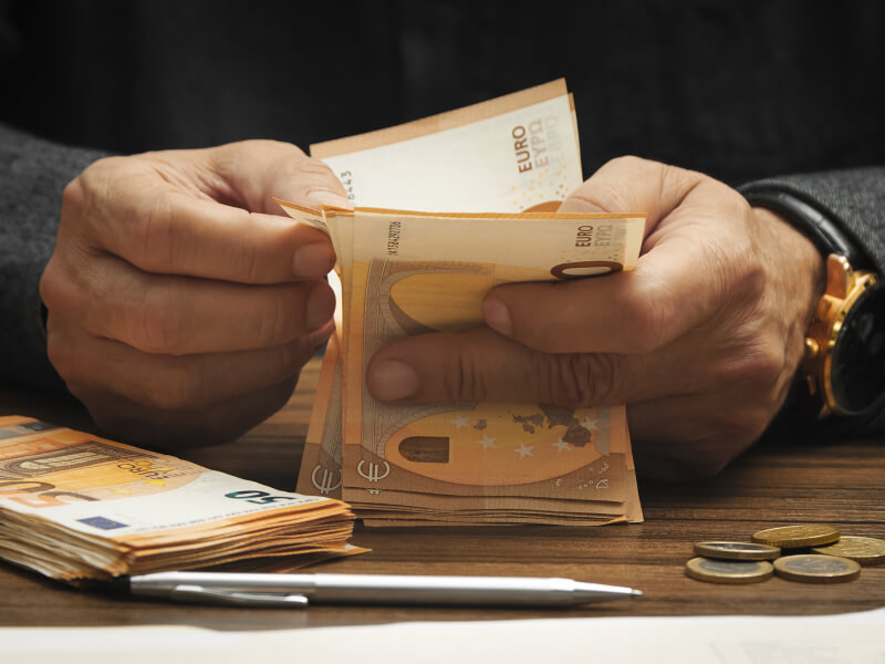 person counting euro bills
