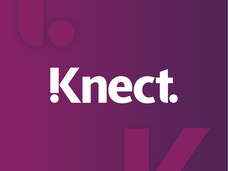 white Knect logo on a gradient purple background