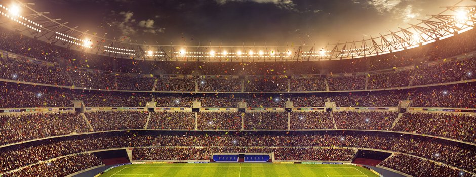 A wide angle of a outdoor soccer stadium outdoor stadium or arena