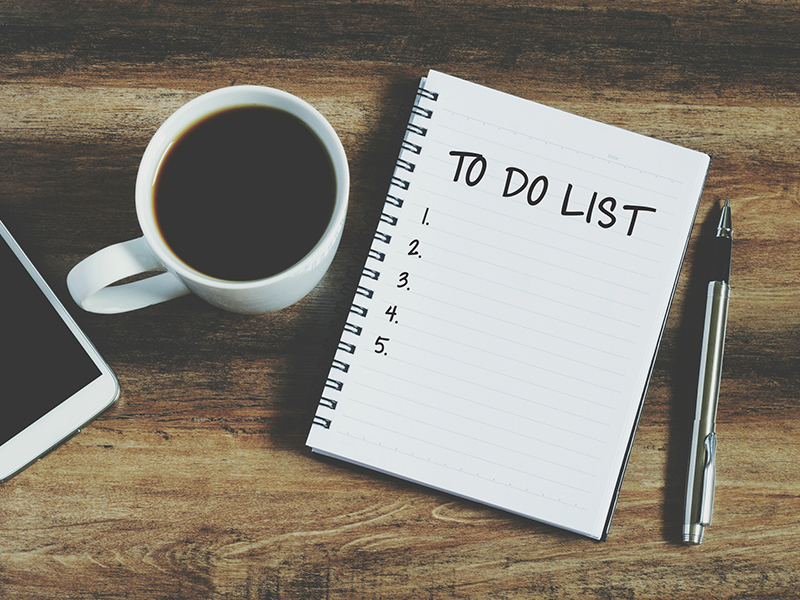 to-do list and a coffee