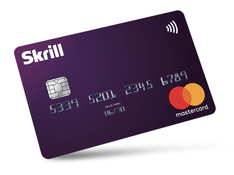 close-up on a Skrill prepaid mastercard
