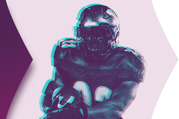 Skrill Bet online US, NFL palyer on purple background
