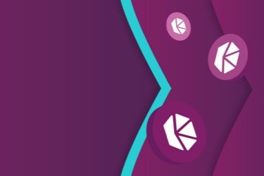 Logo Kyber Network sur des jetons qui flottent au-dessus de la marque Skrill avec des flèches de couleur violette et bleu sarcelle