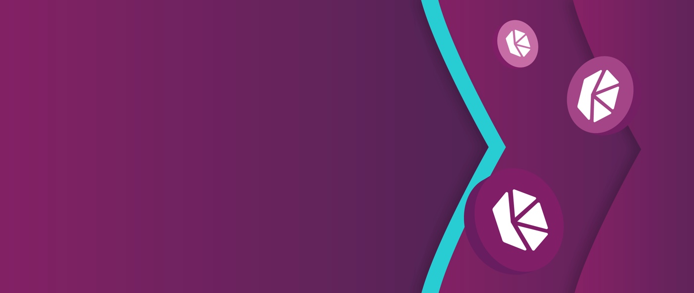 Logo Kyber Network umieszczone na krążkach rozrzuconych na tle strzałek w kolorze fioletowym, odpowiadającym kolorowi logo Skrill, oraz zieleni morskiej