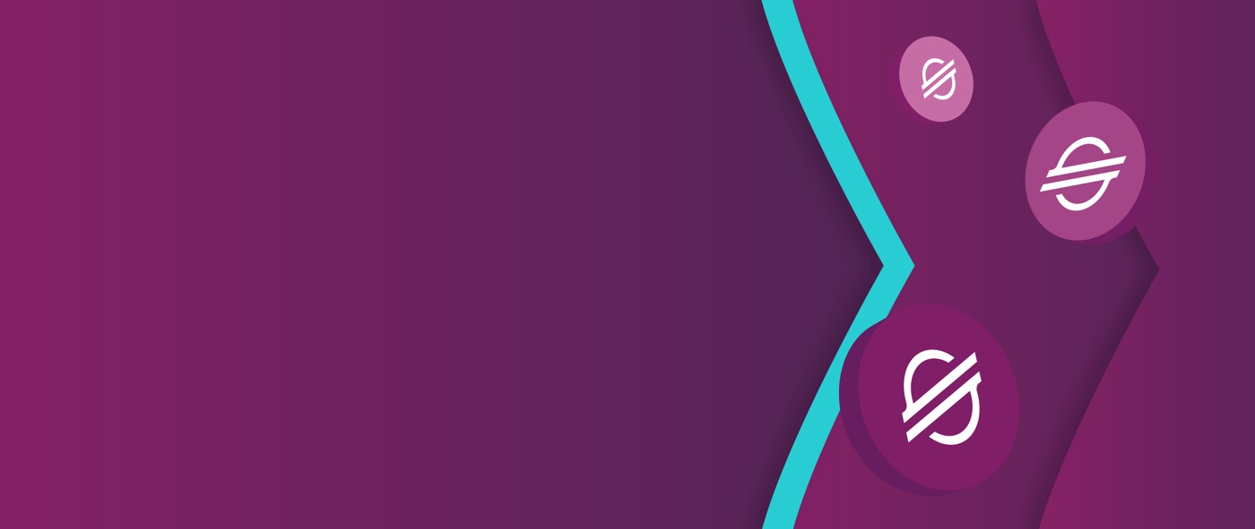 Логотип Stellar на фишках на фиолетовых и бирюзовых стрелках Skrill