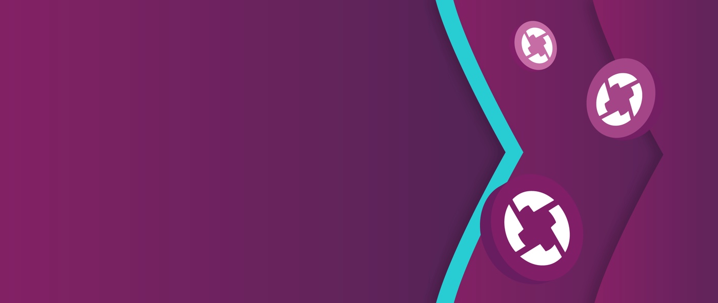 Логотип 0x на фишках на фиолетовых и бирюзовых стрелках Skrill