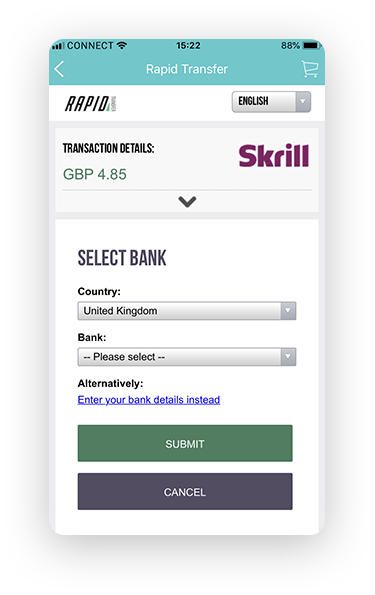 Rapid transfer payment screen