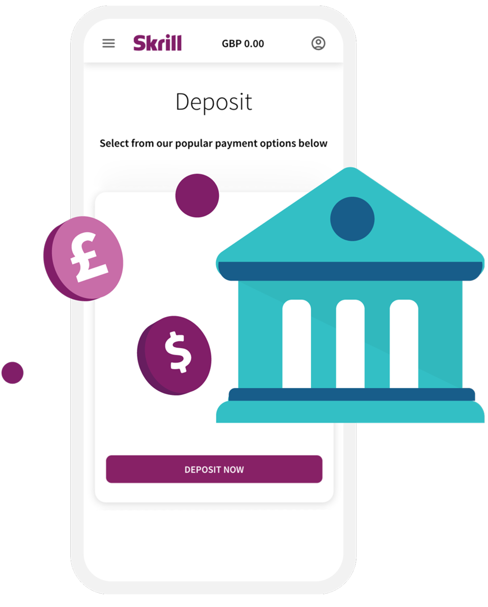 app screen showing you can deposit from a bank account