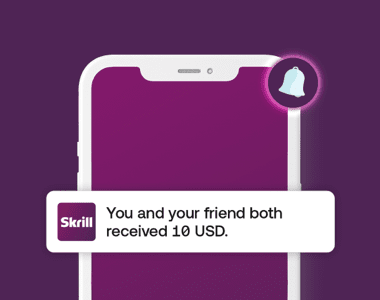 Receive invite friends bonus Skrill app screen