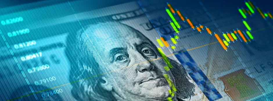 The stock market chart on 100 dollar bill background