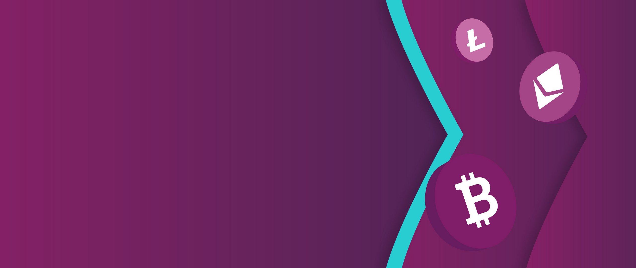 Skrill arrows branded in purple and teal, as background to crypto currency symbols