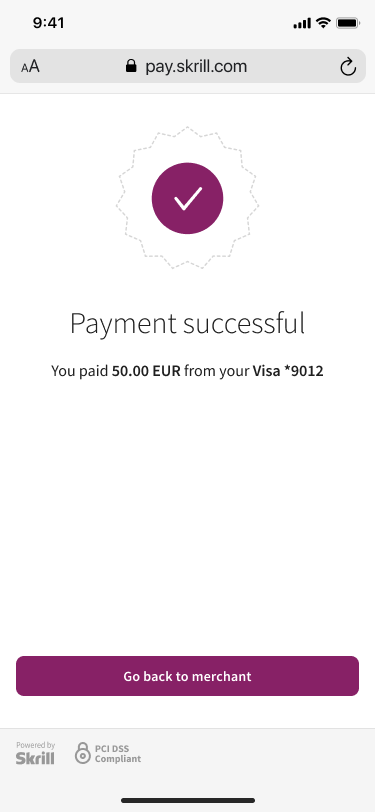 Payrexx Skrill quick check out successful payment loading=
